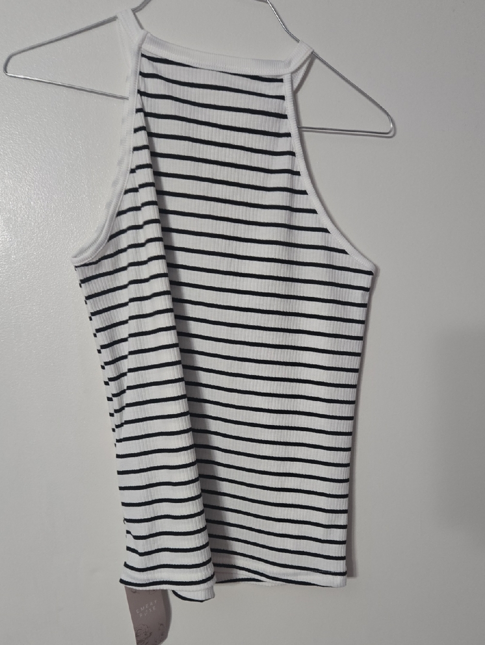 Ribbed Striped Halter Tank Top - White/Black